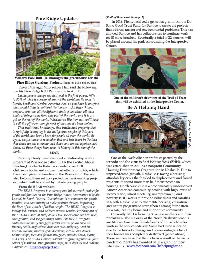 Bernice Davidson, Ginger Lee, Jim Selin, Mark Miller, Milo Yellow Hair, 2020, Belize, Guatemala, Louisiana, Pine Ridge, Tennessee, Books To Kids, Community Gardens, Karen's Soy Nutrition, Kids to the Country, Plenty Belize